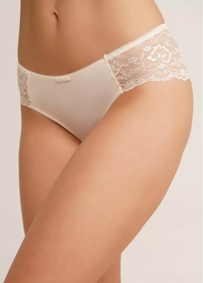 Трусики бразилиана из микрофибры и кружева L5118B0-M  (жемчужный)