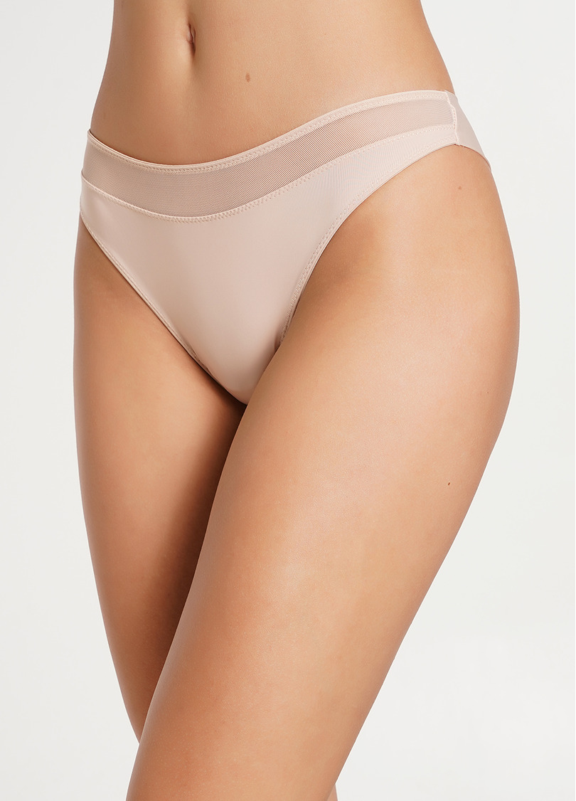Трусики бразилиана из микрофибры с сеткой L5126BR-M (бежевый)