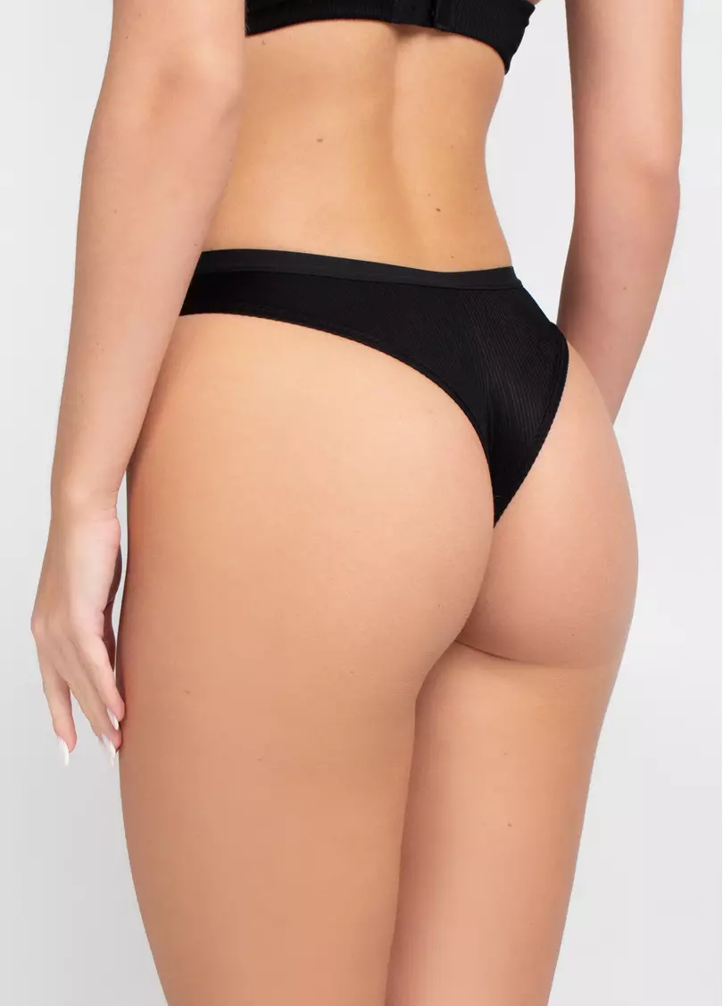 Трусики бразилиана в рубчик L5155BR-Mr (черный)