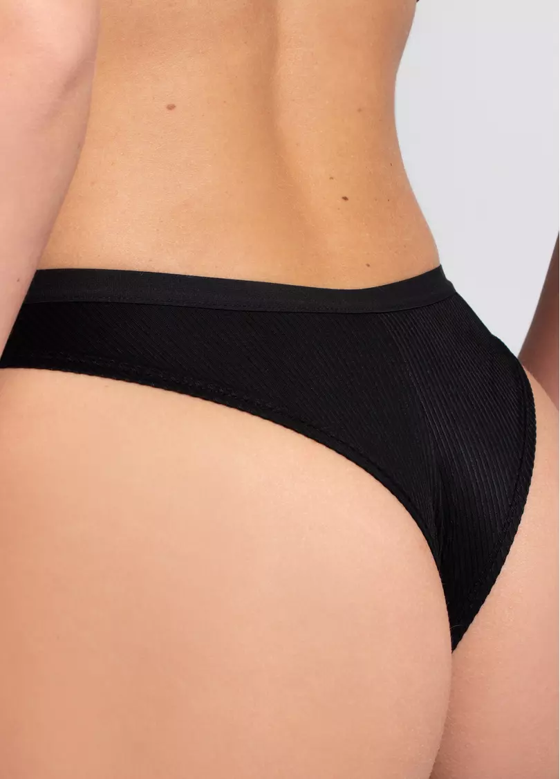 Трусики бразилиана в рубчик L5155BR-Mr (черный)