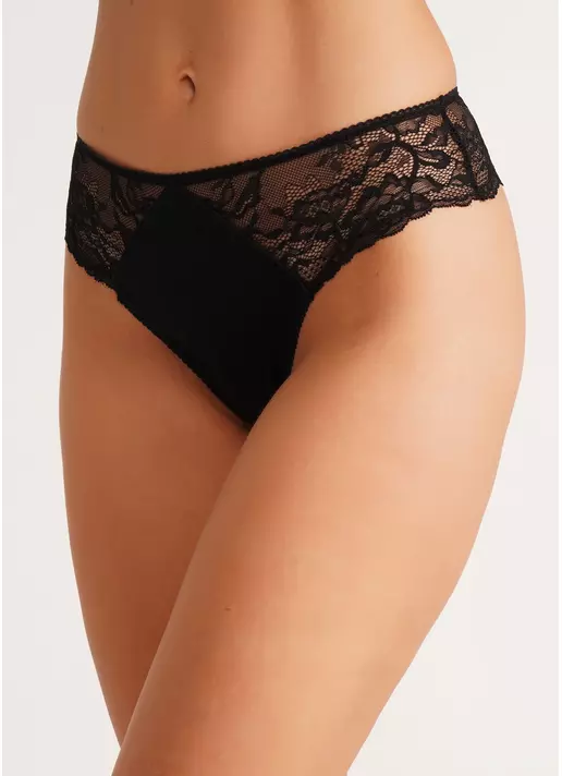 Хлопковые стринги с кружевом LORA 2113/61 black (черный)