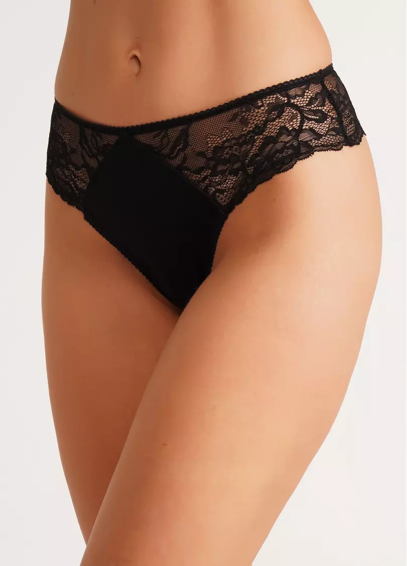 Бавовняні стрінги з мереживом LORA 2113/61 black (чорний)