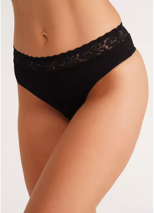 Бавовняні стрінги з мереживом LORA 2114/61 black (чорний)