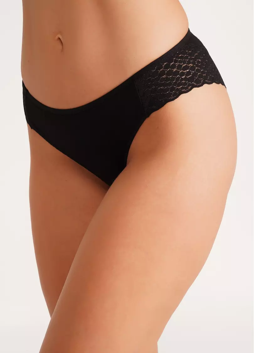 Хлопковые бразилиана с кружевом Lady lace 2234/61 black (черный)