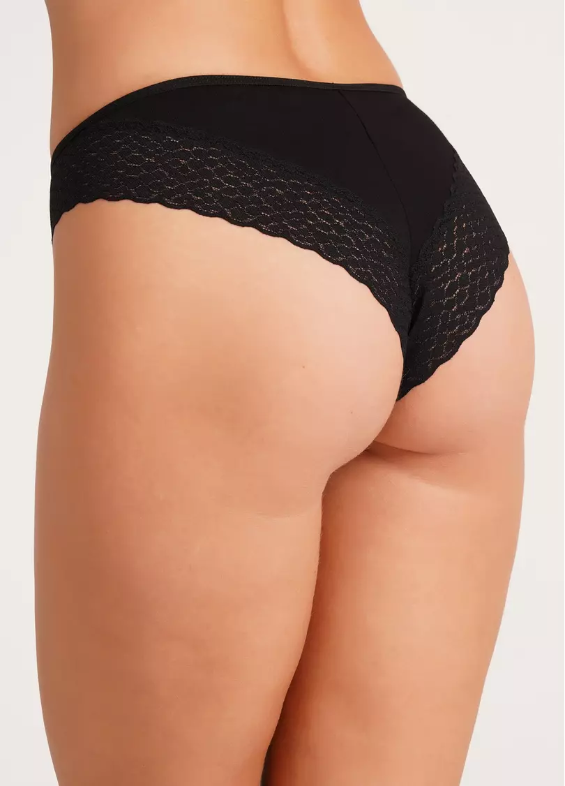Хлопковые бразилиана с кружевом Lady lace 2234/61 black (черный)