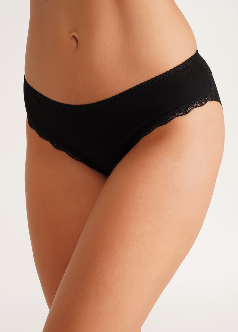 Трусы классические из хлопка с кружевом Lady lace 2316/61 black (черный)