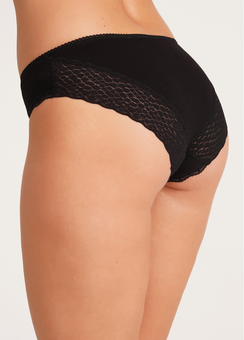 Трусы классические из хлопка с кружевом Lady lace 2316/61 black (черный)