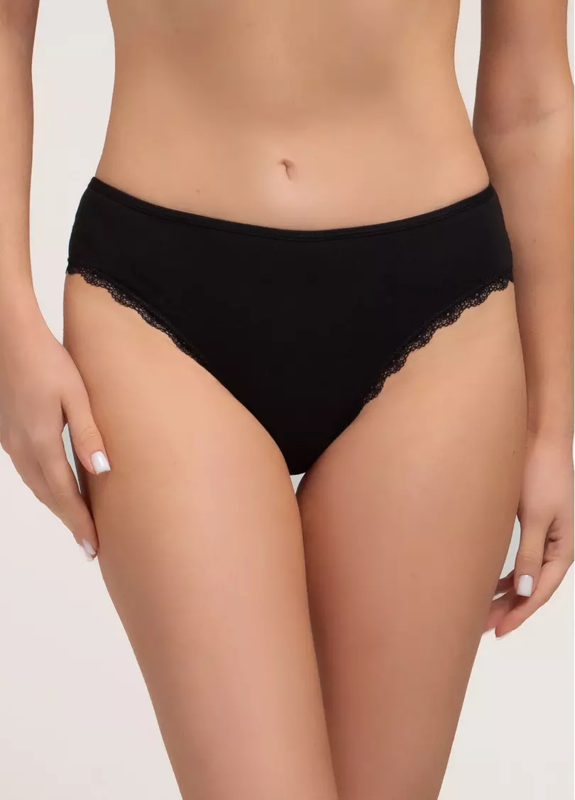 Трусы классические из хлопка с кружевом Lady lace 2316/61 black (черный)