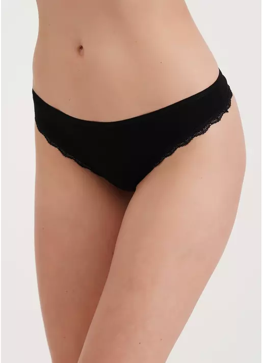 Трусики стринги из хлопка и кружева Leila lace 2102/60 black (черный)