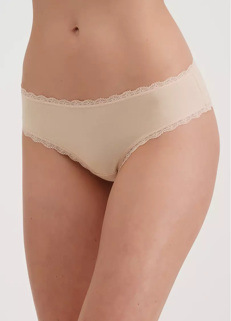 Трусы бразилиана из хлопка и кружева Leila lace 2206/60 beige (бежевый)