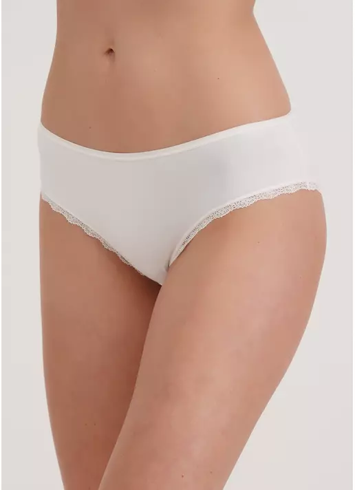 Трусы слипы из хлопка и кружева Leila lace 2301/60 whisper white (белый)