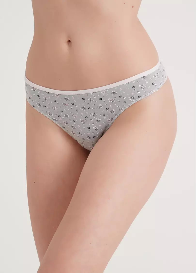 Трусики стринги с цветочным узором Leila print 2112/60 flowers (серый)