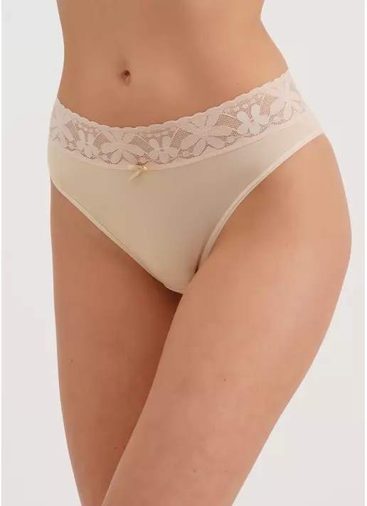 Трусики бразиліана бавовняні з мереживом Leya 2228/61 beige (бежевий)