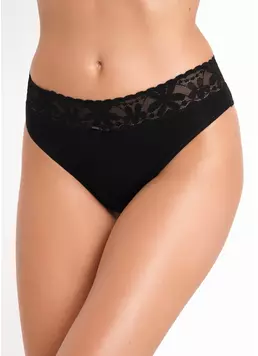 Трусики бразилиана хлопковые с кружевом Leya 2228/61 black (черный)