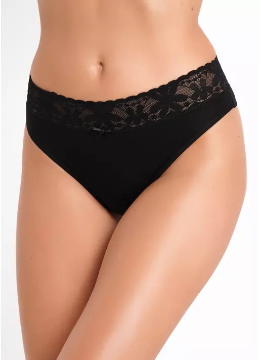 Трусики бразиліана бавовняні з мереживом Leya 2228/61 black (чорний)