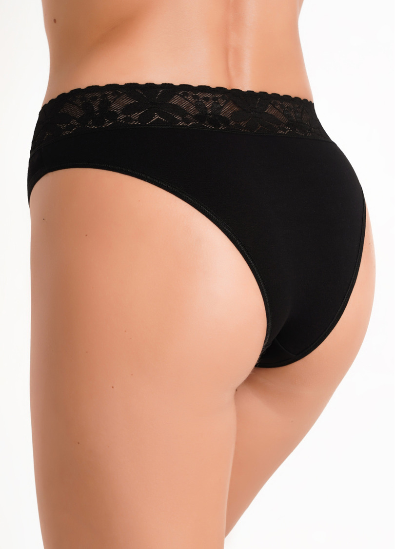 Трусики бразиліана бавовняні з мереживом Leya 2228/61 black (чорний)