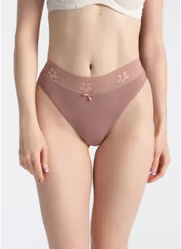 Трусики бразилиана хлопковые с кружевом Leya 2228/61 mokko (коричневый)