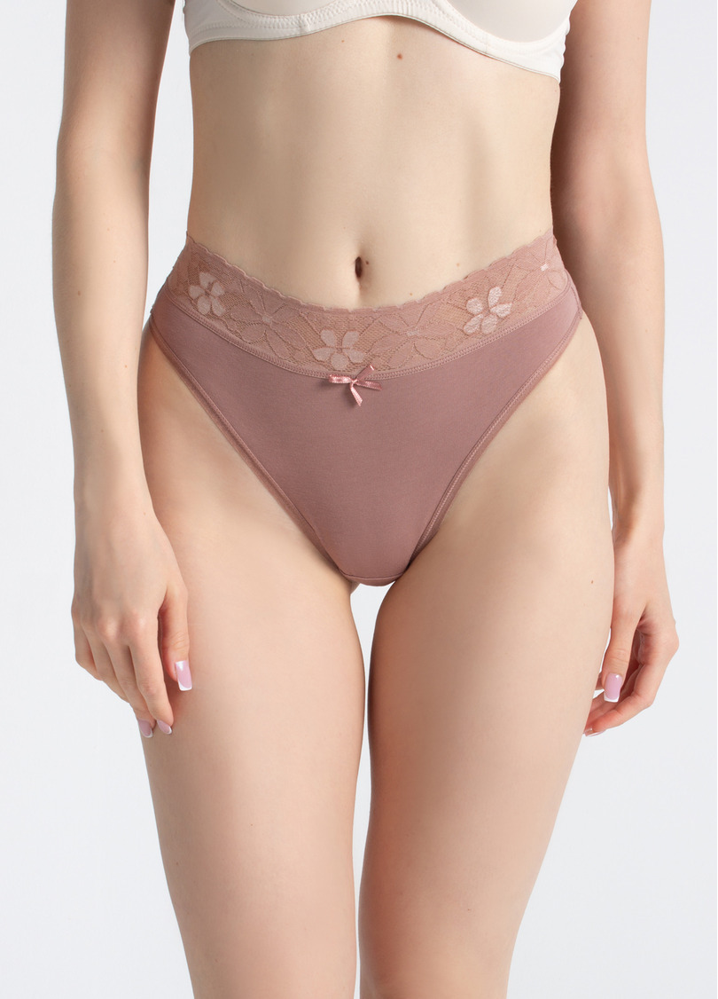 Трусики бразилиана хлопковые с кружевом Leya 2228/61 mokko (коричневый)