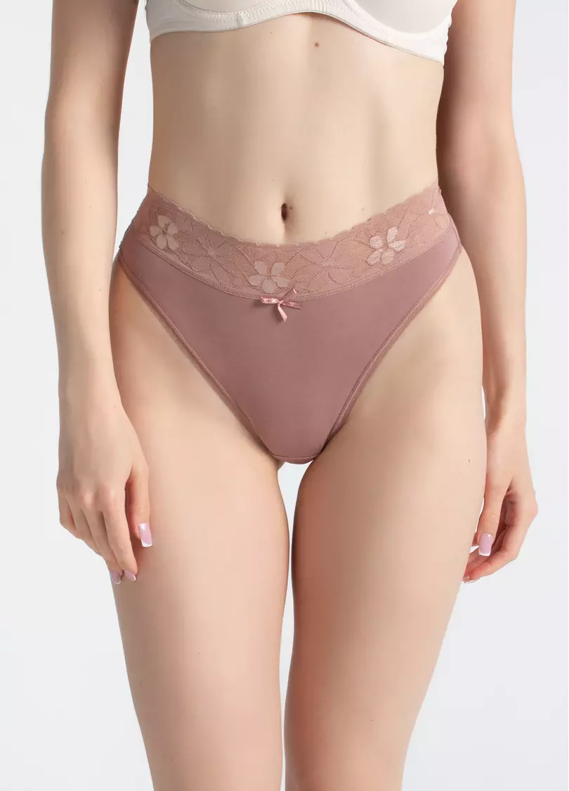 Трусики бразилиана хлопковые с кружевом Leya 2228/61 mokko (коричневый)