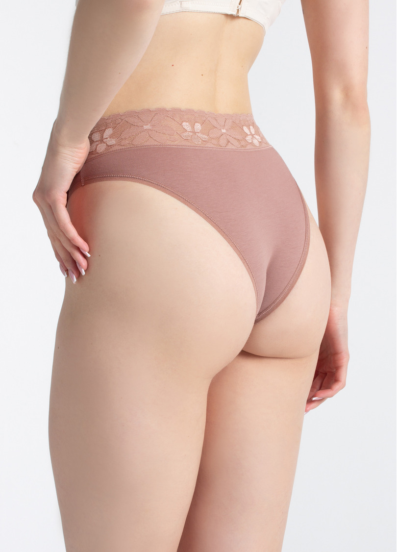 Трусики бразилиана хлопковые с кружевом Leya 2228/61 mokko (коричневый)