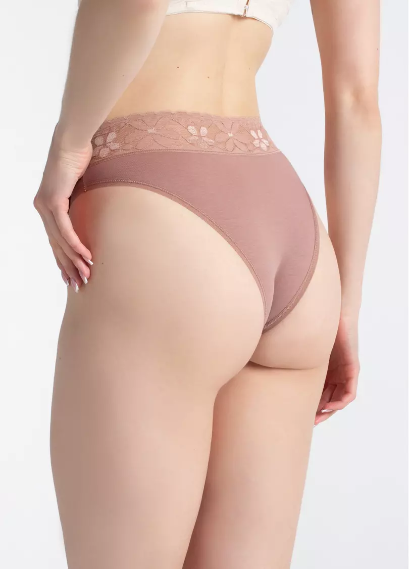 Трусики бразилиана хлопковые с кружевом Leya 2228/61 mokko (коричневый)