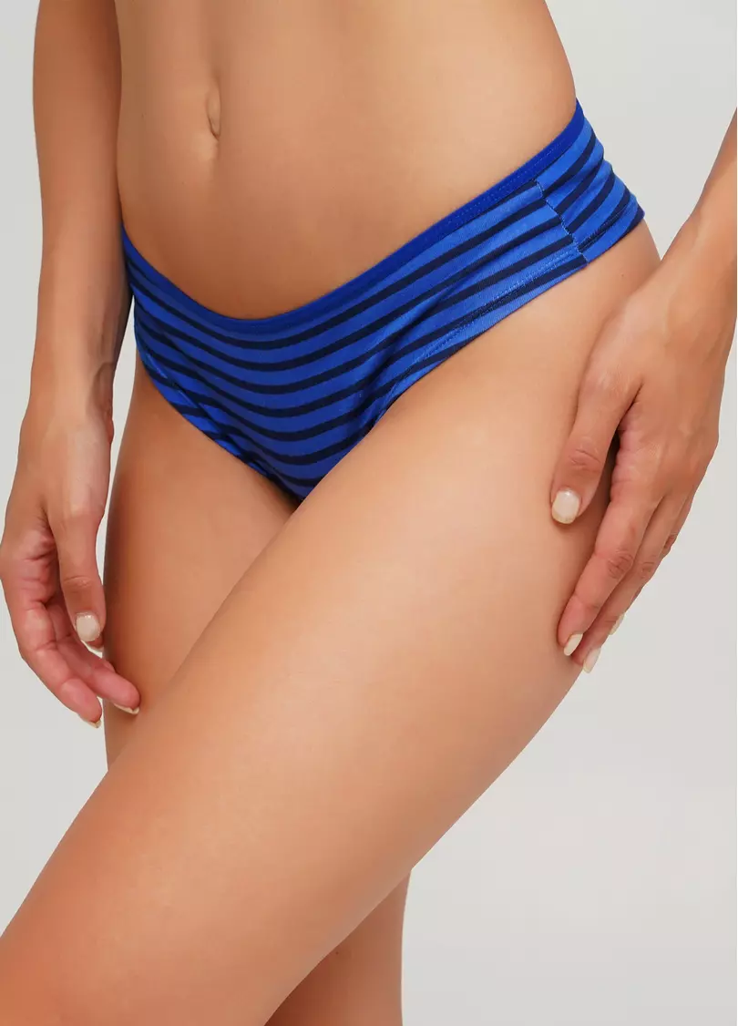 Хлопковые трусы стринги в полоску Marine 2102/60 (синий)