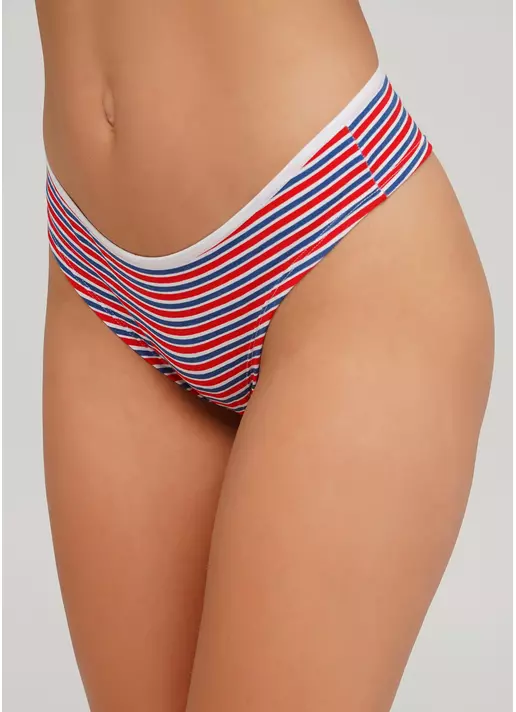 Хлопковые трусы стринги в полоску Marine 2102/60 (красный)