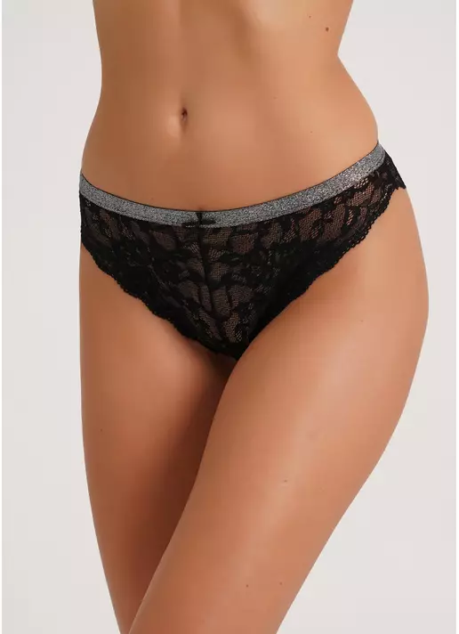 Трусики бразилиана кружевные с блестящей резинкой Miracle 2218/31 black (черный)