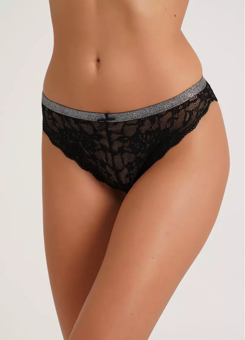 Трусики бразилиана кружевные с блестящей резинкой Miracle 2218/31 black (черный)