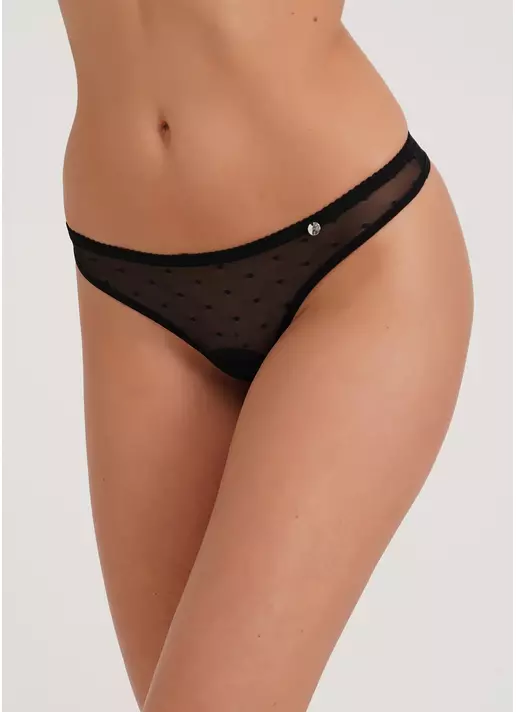 Трусики бразилиана из сетки в горох Nicole 2206/04 black (черный)