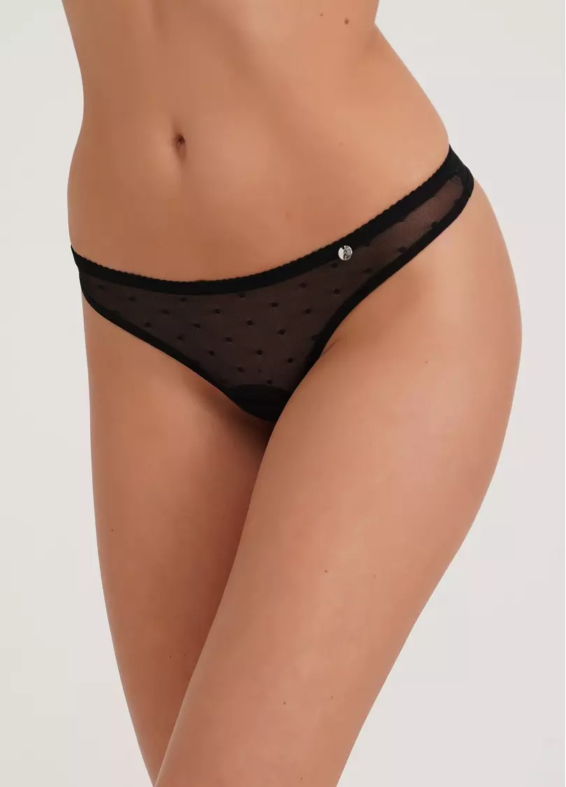 Трусики бразилиана из сетки в горох Nicole 2206/04 black (черный)