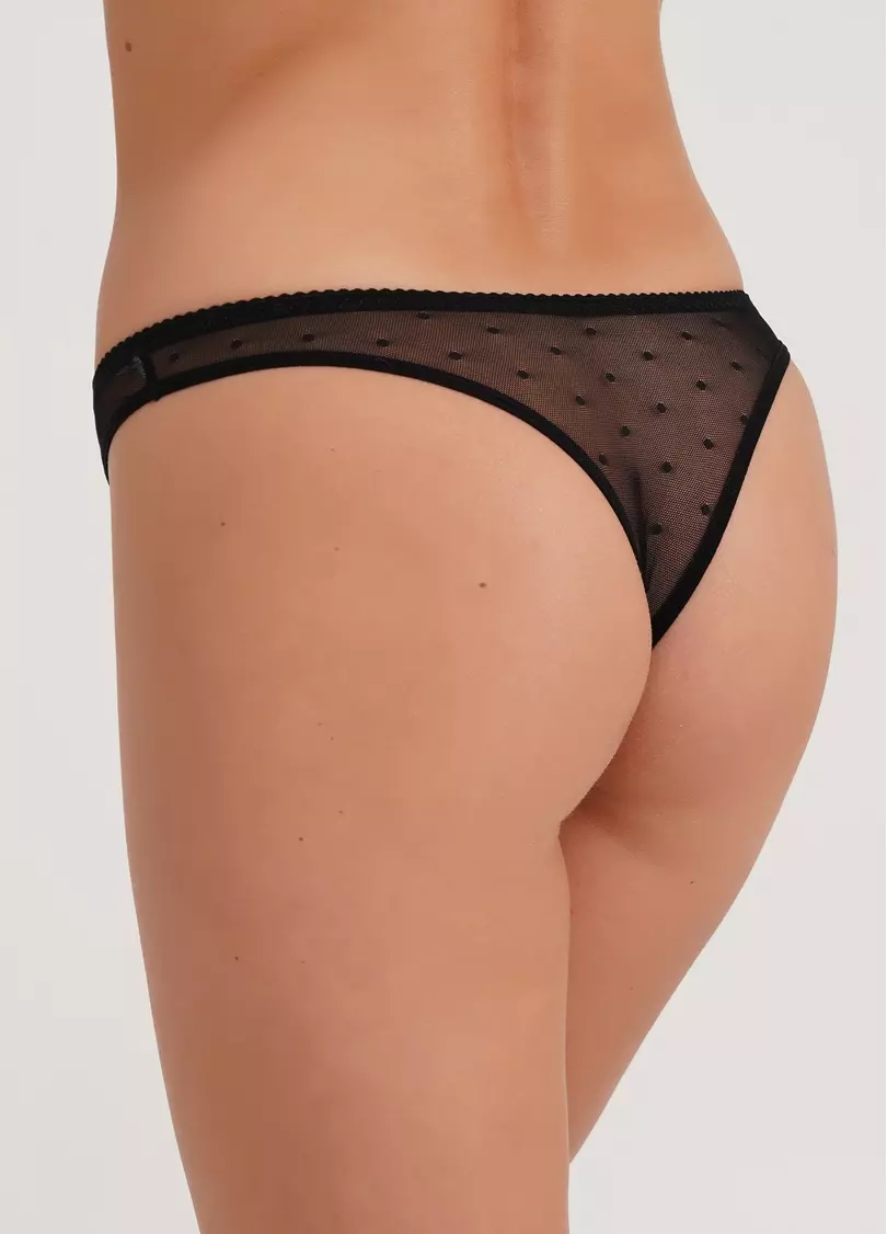 Трусики бразилиана из сетки в горох Nicole 2206/04 black (черный)