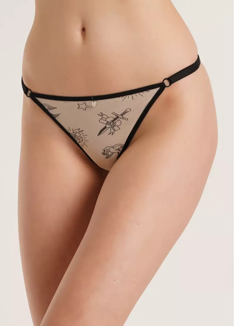 Трусики танга из сетки на тесьме Nude 2110/40 tatoo (бежевый)