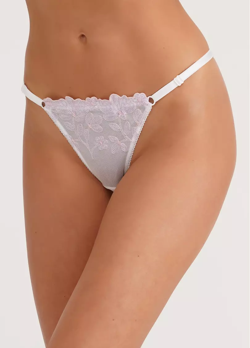 Трусики танга з сітки в квіти на тасьмі Provance 2110/31 white/rose (білий/рожевий)