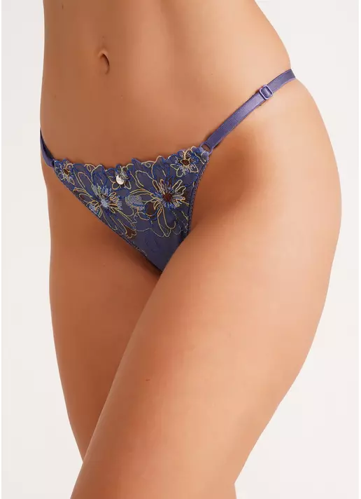 Трусики танга из сетки в цветы на тесьме Ravenna 2110/41 blue (голубой)