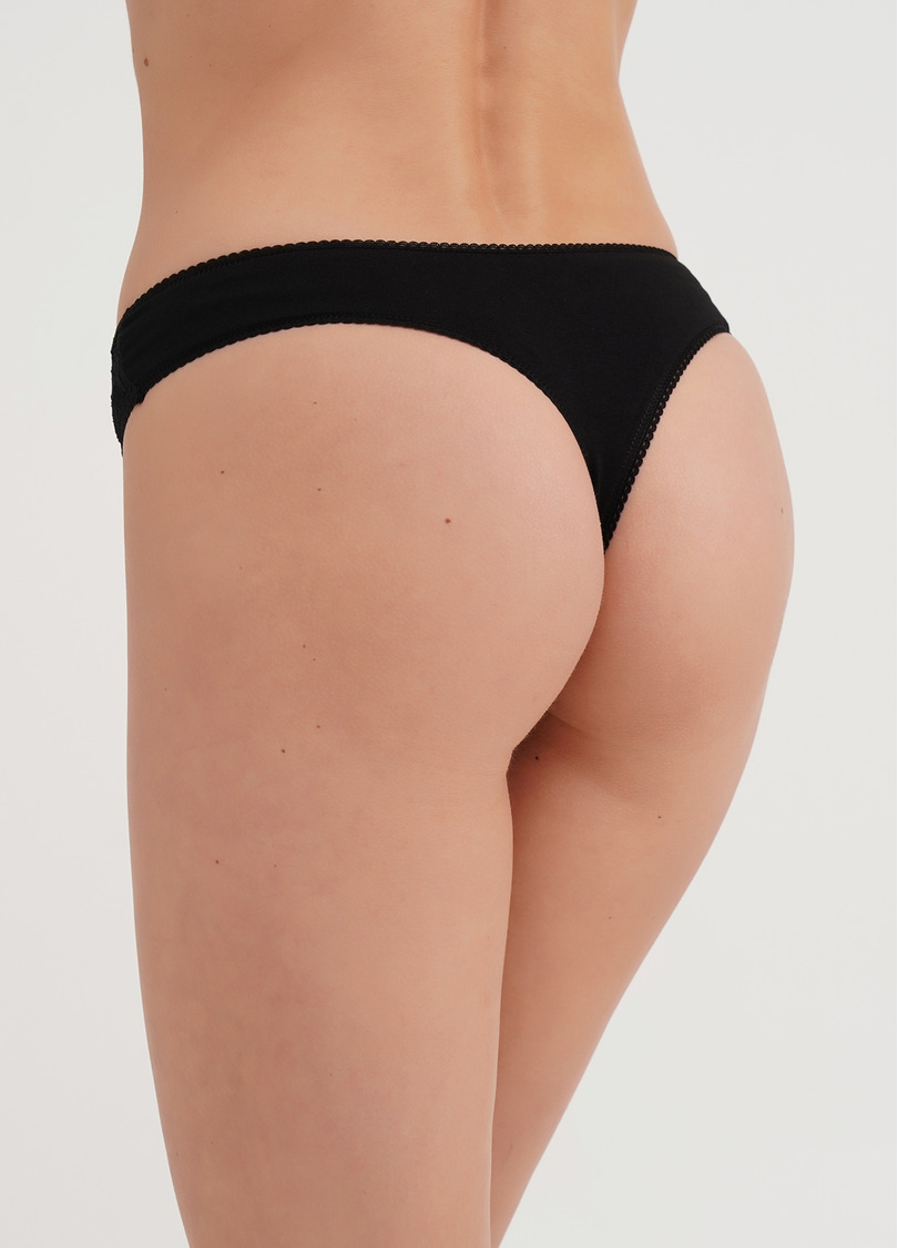 Трусики стринги из кружева и хлопка Rosa 2102/35 black (черный)