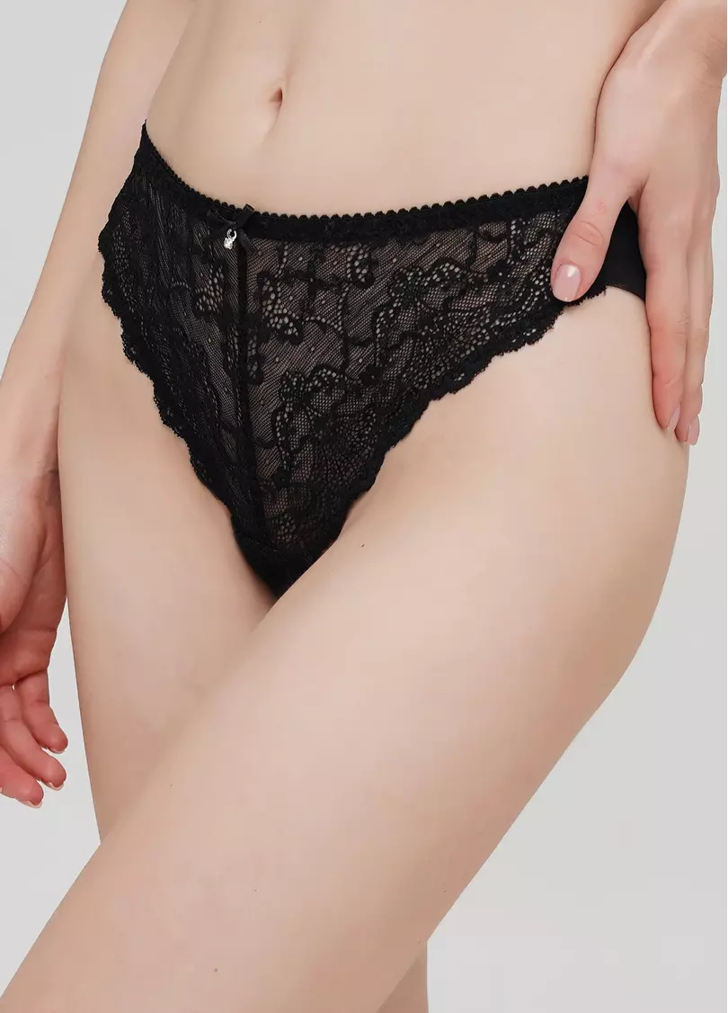 Кружевные трусики бразилиана из сетчатой ткани Sara 2206/32 black (черный)