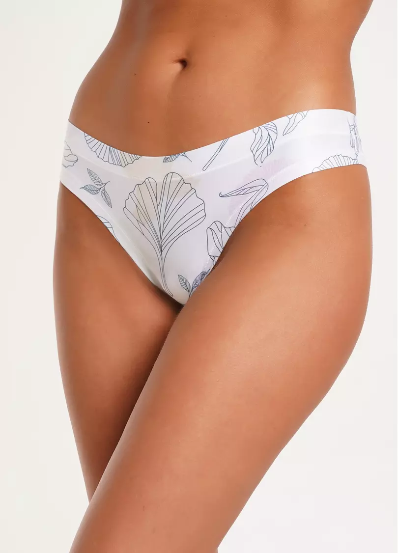 Трусики танга c принтом листьев Spring day 2102/20 leaves (белый)