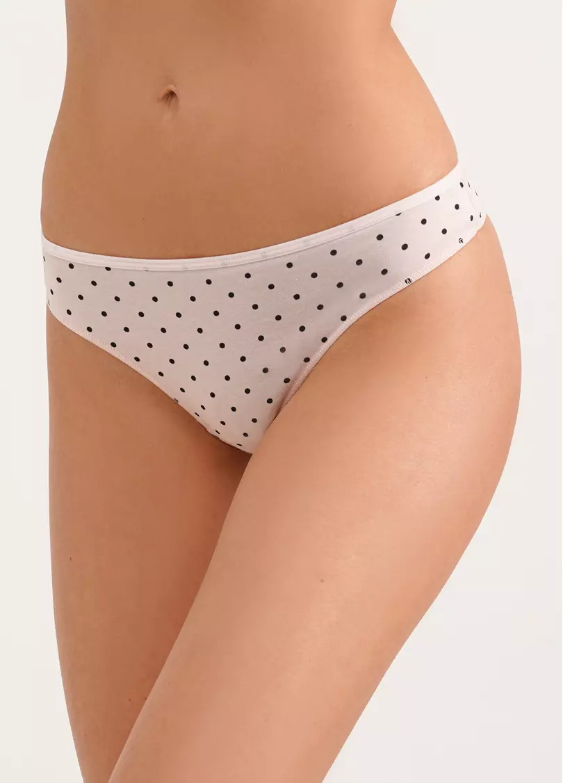 Трусики танга з бавовни Sweet cotton 2102/60 beige dots (бежевий)