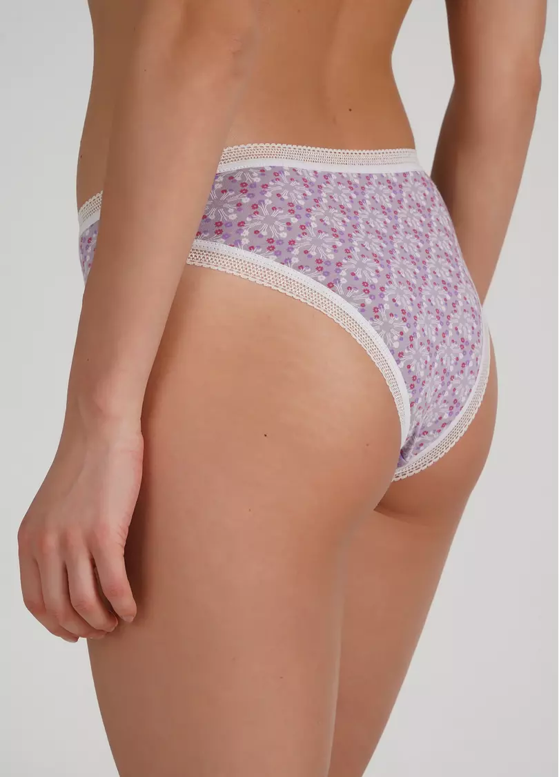 Бавовняні бразиліана трусики в квітковий принт Sweet cotton 2212/06 lilac tracery (фіолетовий)