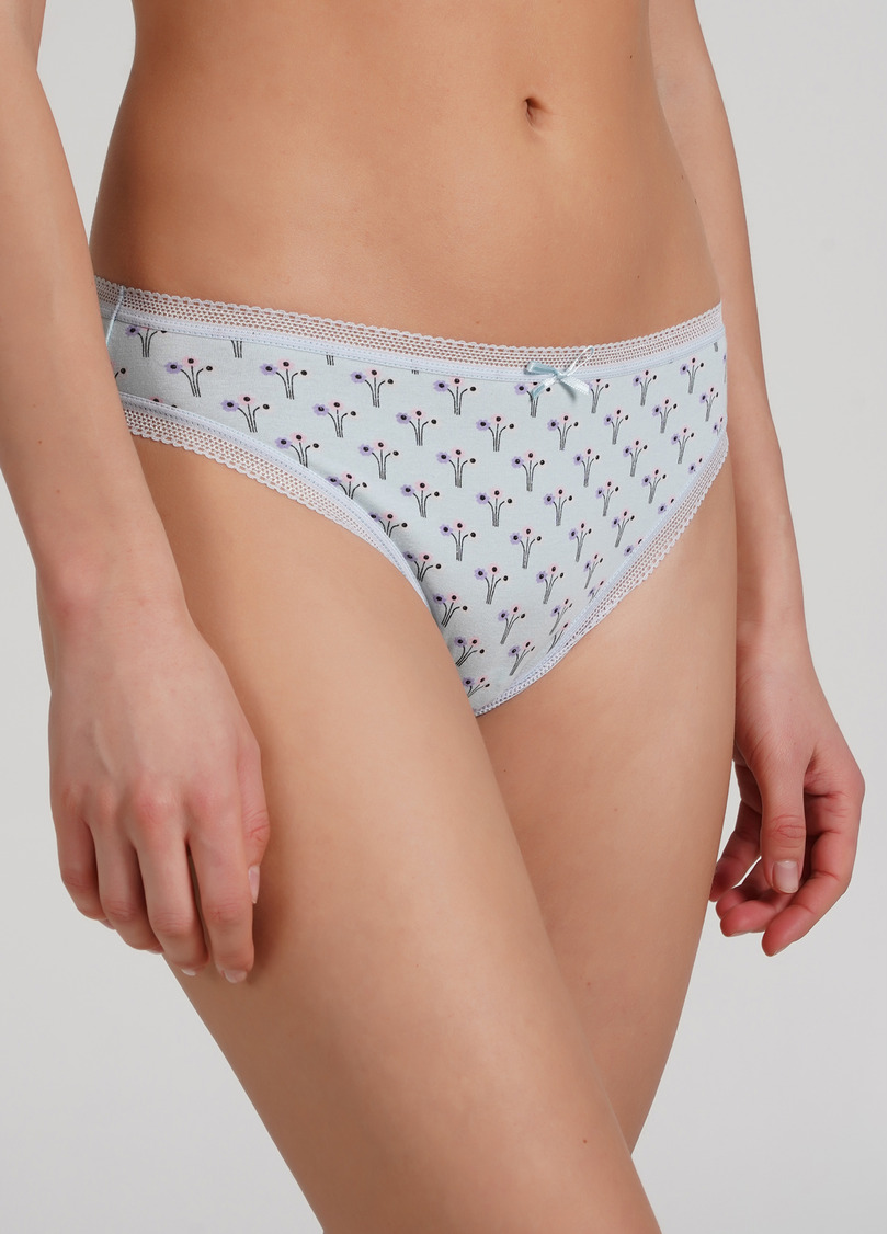 Хлопковые бразилиана трусики в цветочный принт Sweet cotton 2212/06 mint flow (голубой)