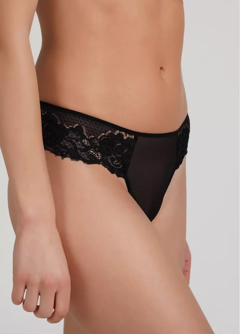 Трусики бразилиана кружевные с сеткой Sweet plum 2216/32 black (черный)