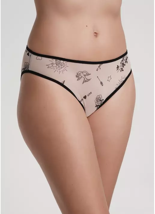 Трусики сліпи з сітки з принтом тату Tatoo 2301/04 beige tattoo (бежевий)