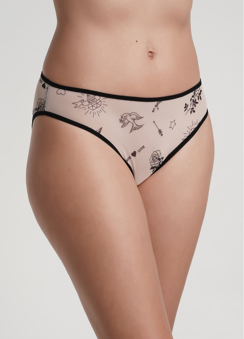 Трусики слипы из сетки с принтом тату Tatoo 2301/04 beige tattoo (бежевый)