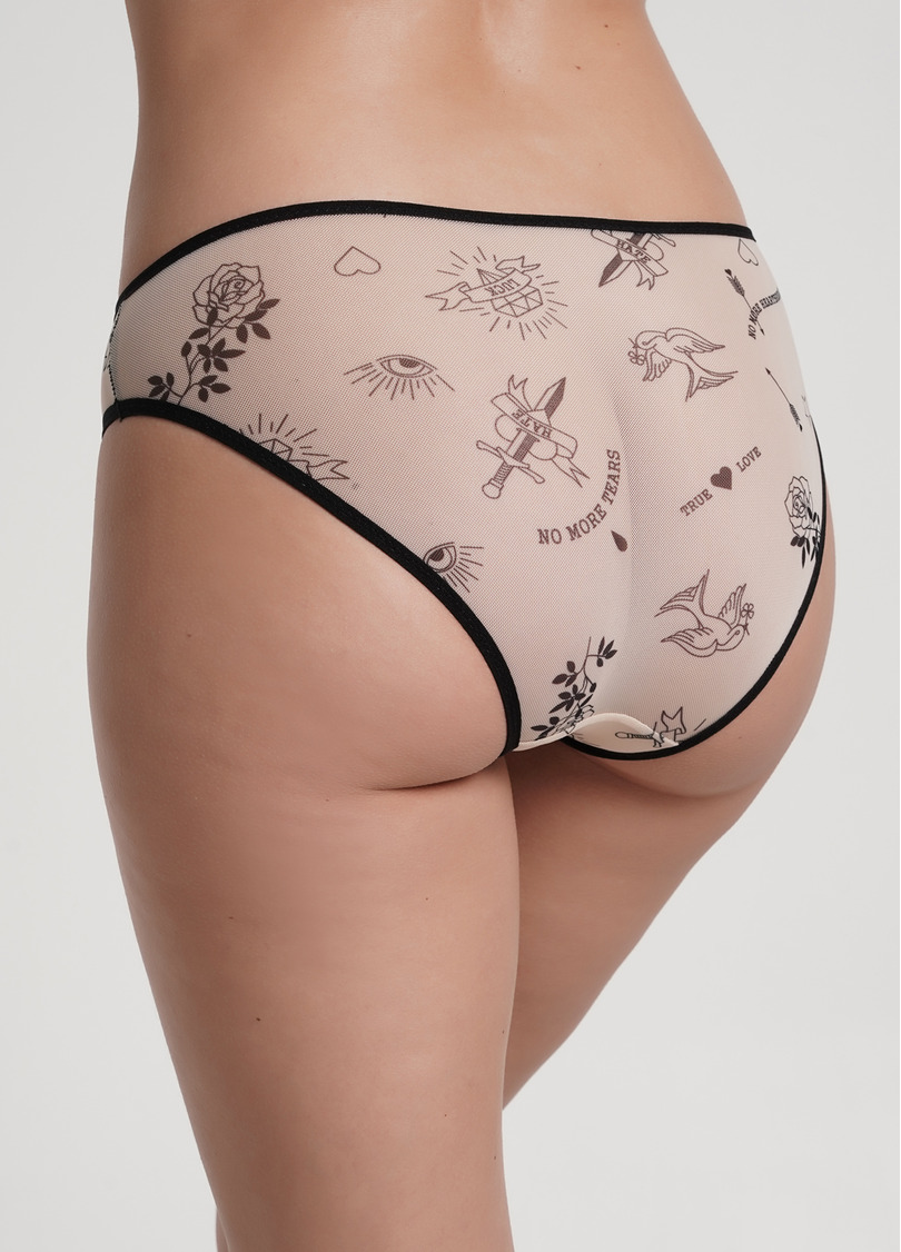 Трусики слипы из сетки с принтом тату Tatoo 2301/04 beige tattoo (бежевый)
