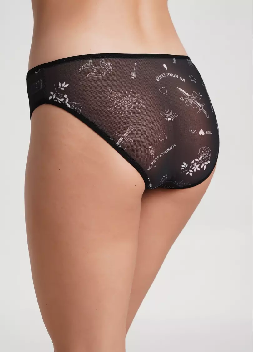 Трусики слипы из сетки с принтом тату Tatoo 2301/04 black tattoo (черный)