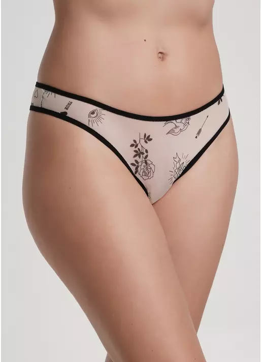 Трусики бразиліана з тату-малюнком на сітці Tatoo 2206/04 beige tattoo (бежевий)