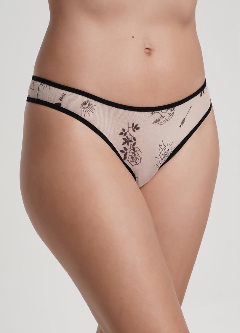 Трусики бразилиана с тату-рисунком на сетке Tatoo 2206/04 beige tattoo (бежевый)