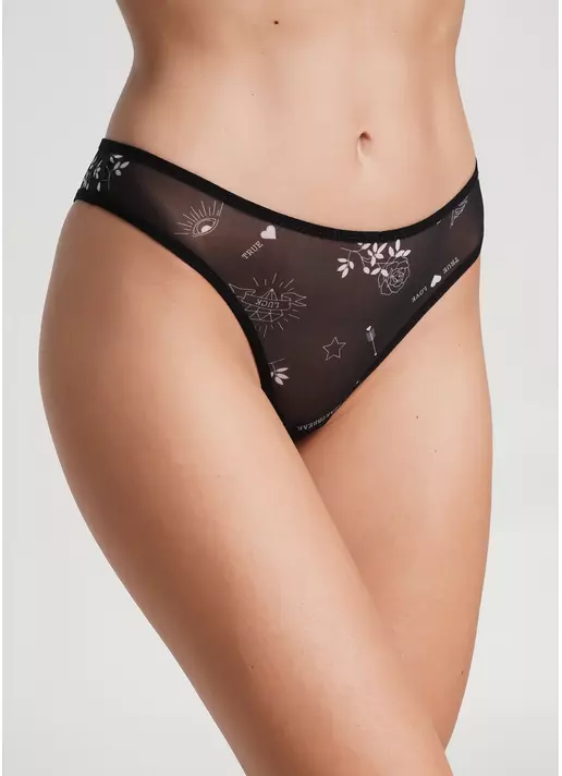 Трусики бразиліана з тату-малюнком на сітці Tatoo 2206/04 black tattoo (чорний)