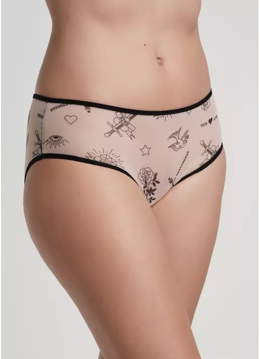 Трусики хіпстери з сітки з ефектом тату Tatoo 2601/04 beige tattoo (бежевий)
